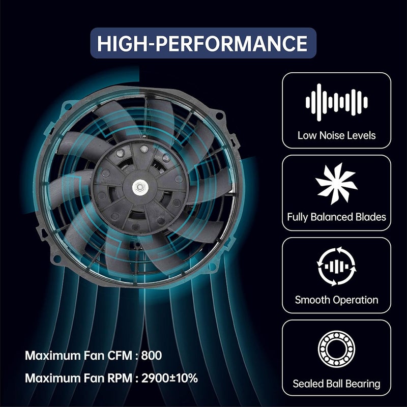 BATONECO 7" Electric Radiator Cooling Fan Assembly Kit,High Performance Cooling Radiator Fan with 12V 80W 800 CFM Mount Kit Universal Black, 2 Pack - Image 4